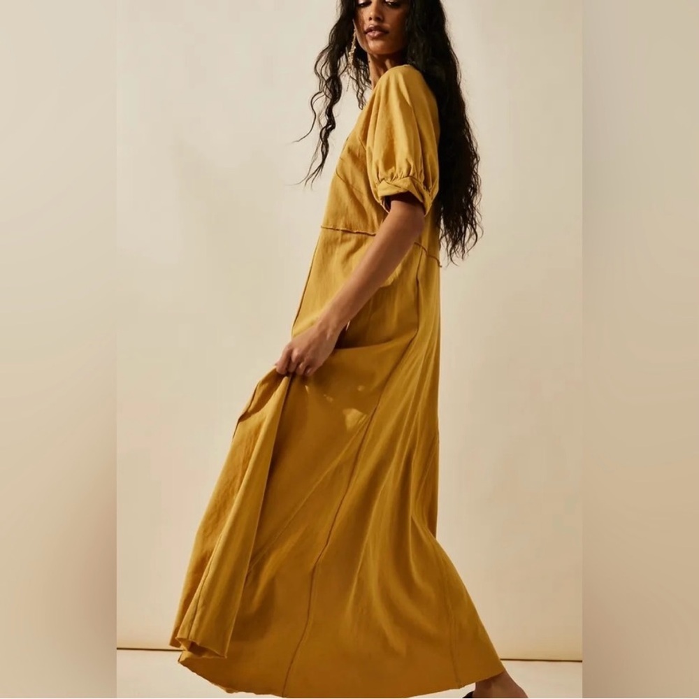 Free People Beach Brentwood Maxi Relaxed Boho Mustard Yellow Size XS